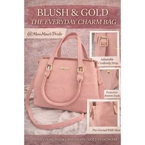 Min Min Blush Pink Satchel Crossbody Bag Gold Hardware Everyday Charm Bag